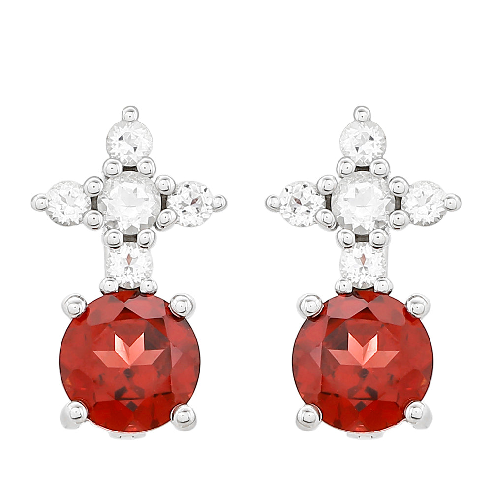 Brincos de Prata com Granada e Topázio Branco