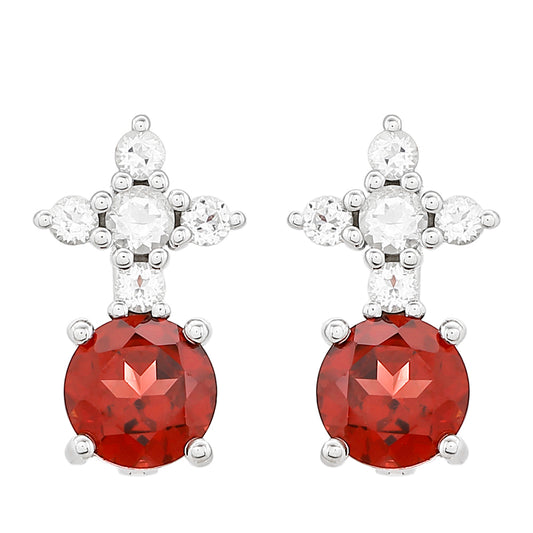 Brincos de Prata com Granada e Topázio Branco