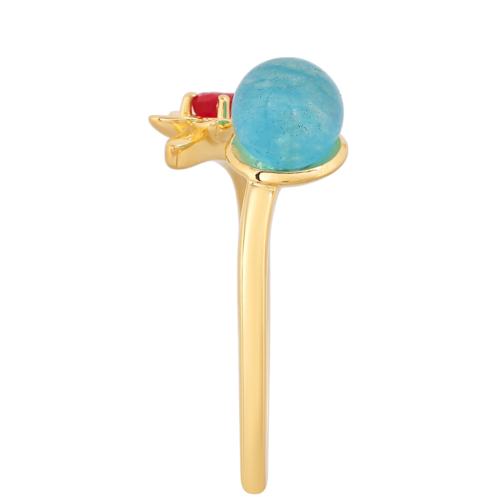 Anel de Prata com Banho de Ouro com Quartzo de Paraíba e Quartzo Vermelho 3 