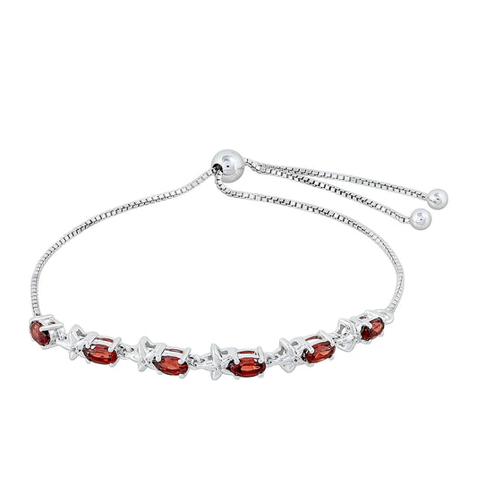 Pulseira de Prata com Granada e Topázio Branco  Contraste: Cabeca de Veado (800)