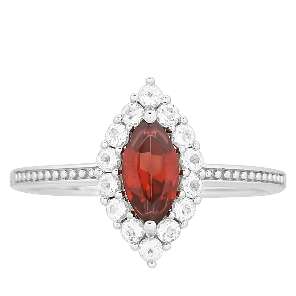 Anel de Prata com Granada e Topázio Branco