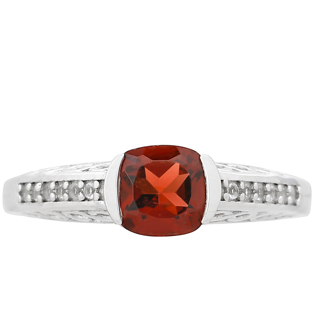 Anel de Prata com Granada e Topázio Branco