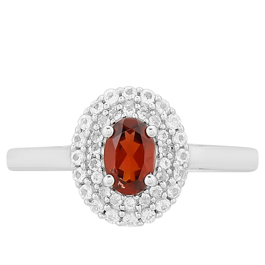 Anel de Prata com Granada e Topázio Branco