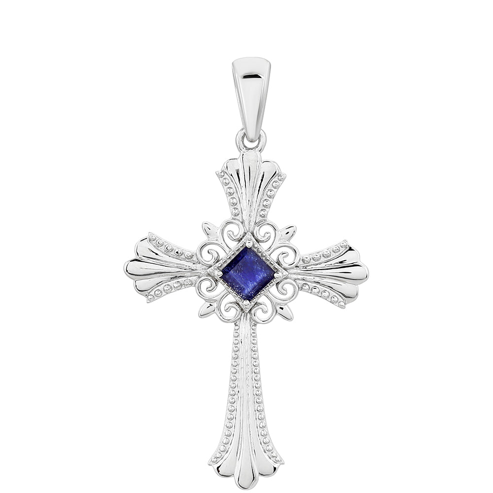 Cruz Pendente de Prata com Safira da Tailândia 1 