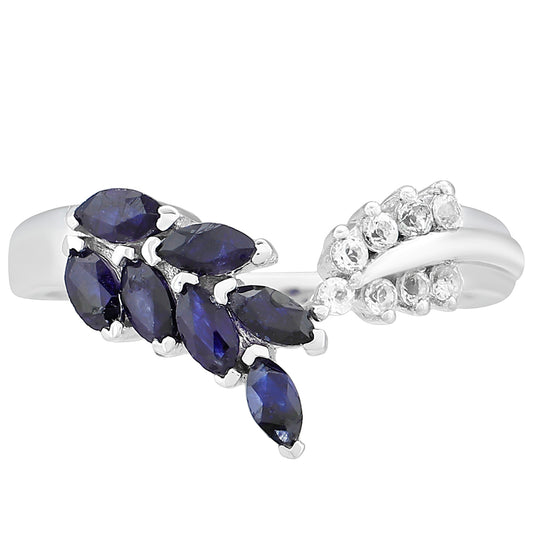 Anel de Prata com Safira da Tailândia e Topázio Branco