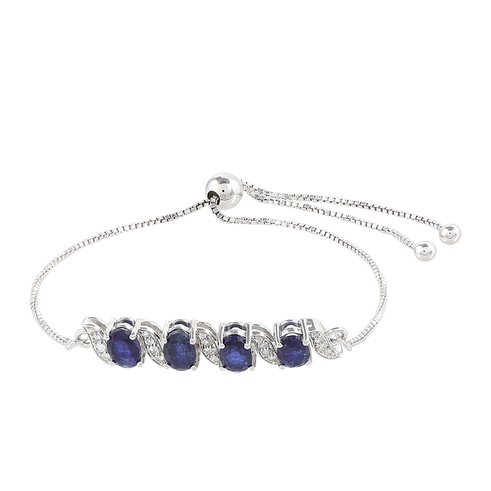 Pulseira de Prata com Safira da Tailândia e Topázio Branco  Contraste: Cabeca de Veado (800) 1 