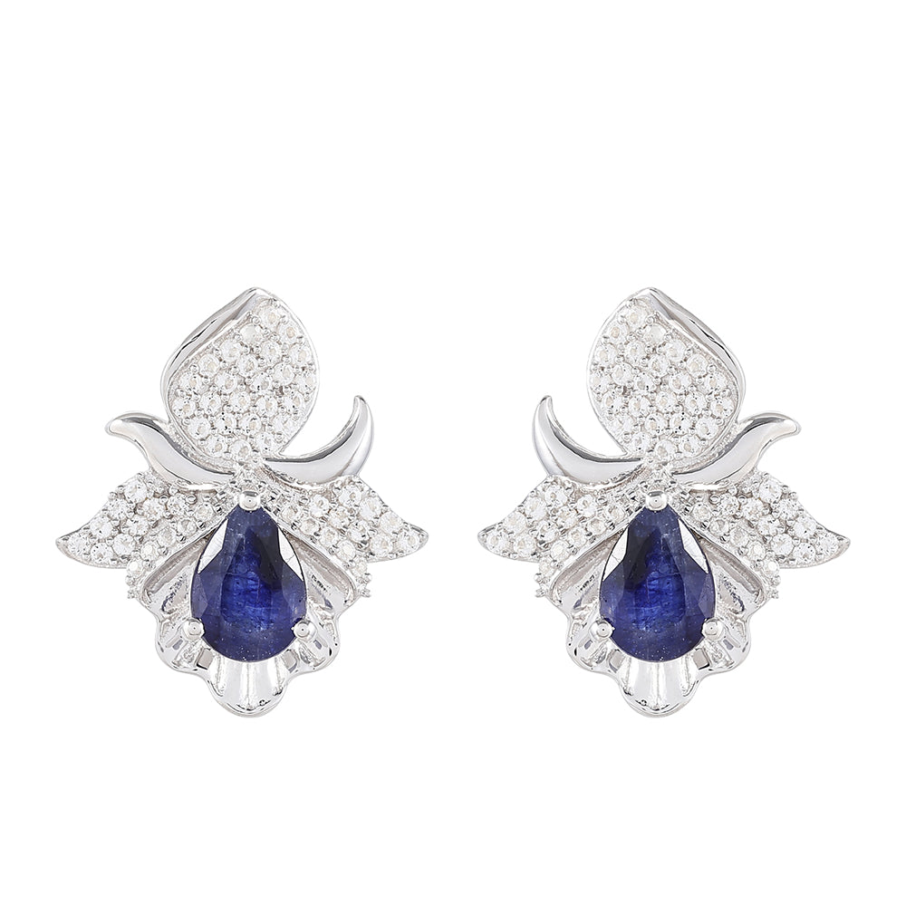 Brincos de Prata com Safira da Tailândia e Topázio Branco 1 