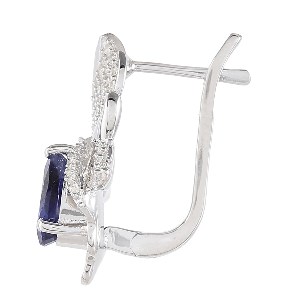 Brincos de Prata com Safira da Tailândia e Topázio Branco 2 