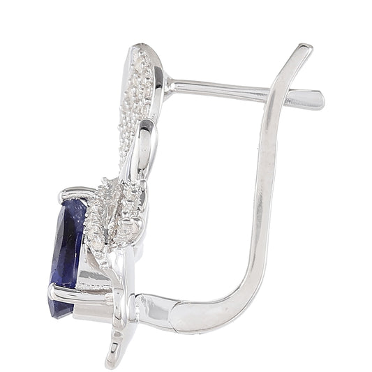 Brincos de Prata com Safira da Tailândia e Topázio Branco