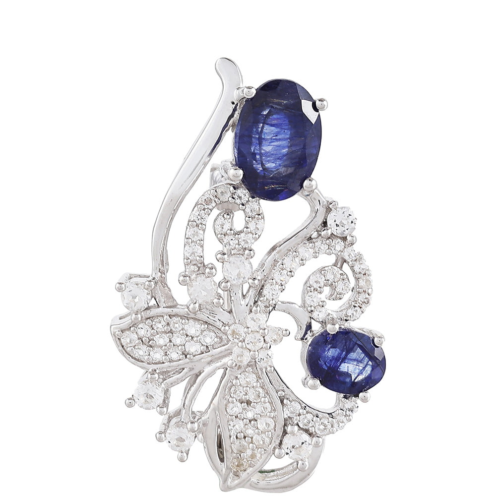 Alfinete de Prata com Safira da Tailândia e Topázio Branco 1 