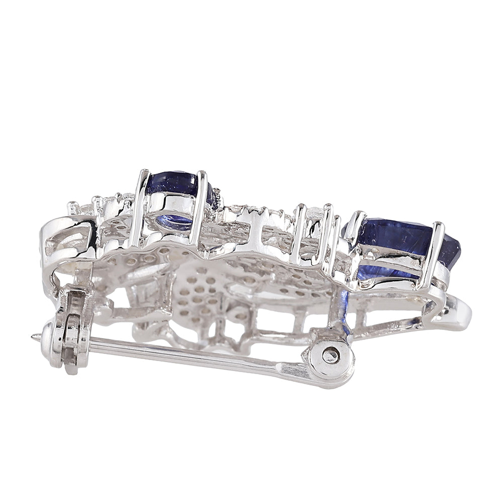 Alfinete de Prata com Safira da Tailândia e Topázio Branco 2 