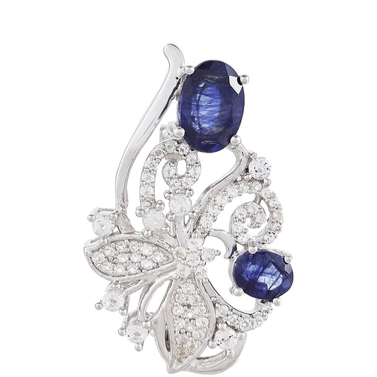 Alfinete de Prata com Safira da Tailândia e Topázio Branco