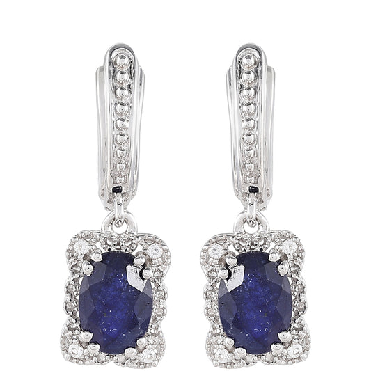 Brincos de Prata com Safira da Tailândia e Topázio Branco