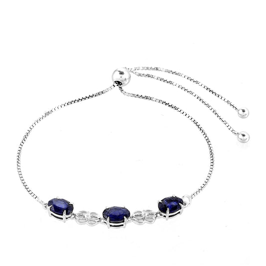 Pulseira de Prata com Safira da Tailândia e Topázio Branco  Contraste: Cabeca de Veado (800)