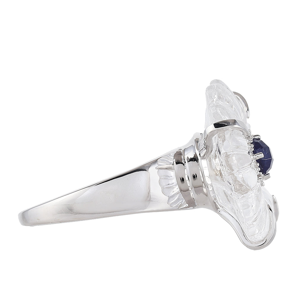 Anel de Prata com Safira da Tailândia e Quartzo Cristal  Contraste: Cabeca de Veado (800) 2 