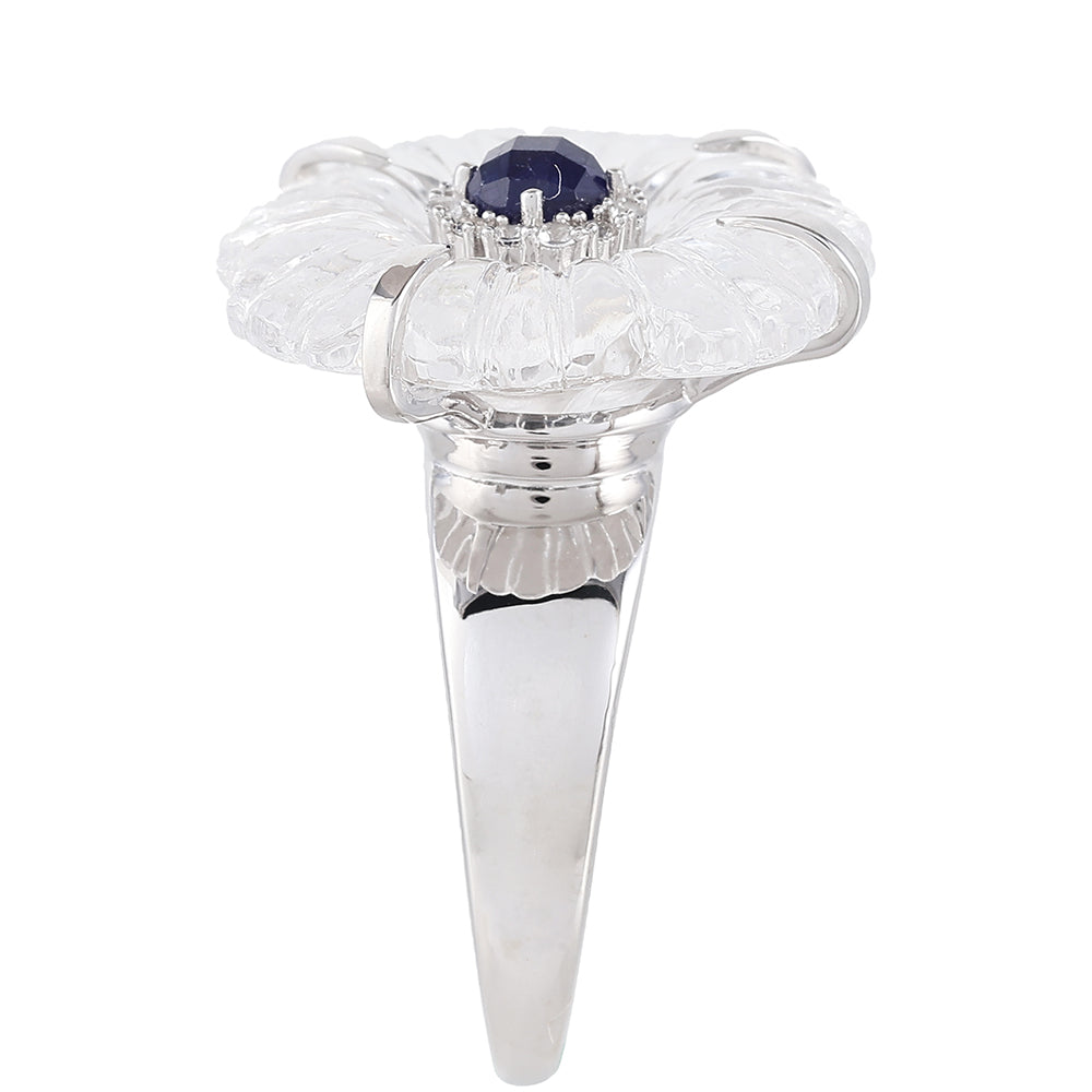 Anel de Prata com Safira da Tailândia e Quartzo Cristal  Contraste: Cabeca de Veado (800)