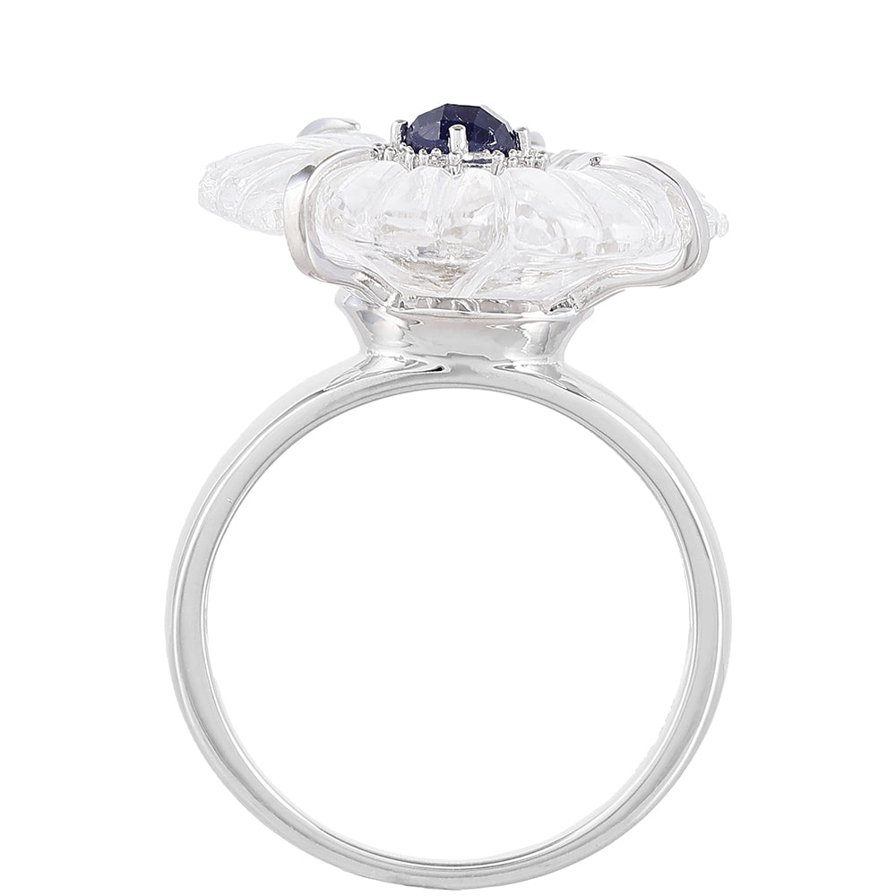 Anel de Prata com Safira da Tailândia e Quartzo Cristal  Contraste: Cabeca de Veado (800) 4 