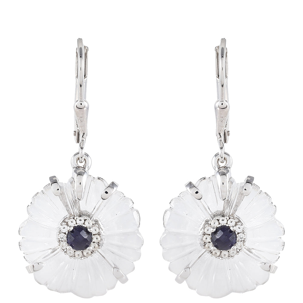 Brincos de Prata com Safira da Tailândia e Quartzo Cristal