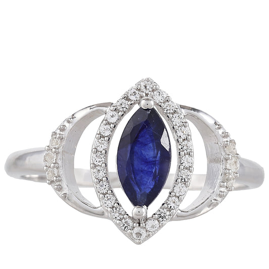 Anel de Prata com Safira da Tailândia e Topázio Branco