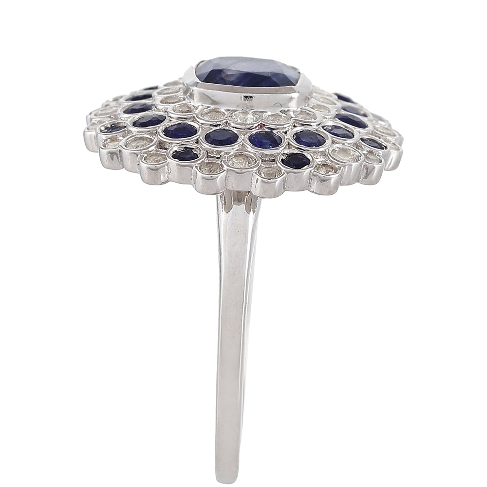 Anel de Prata com Safira da Tailândia e Topázio Branco  Contraste: Cabeca de Veado (800)