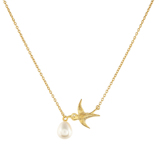 Colar de Prata com Banho de Ouro com Pérola Cultivada de Baroque e Topázio Branco  Contraste: Cabeca de Veado (800)