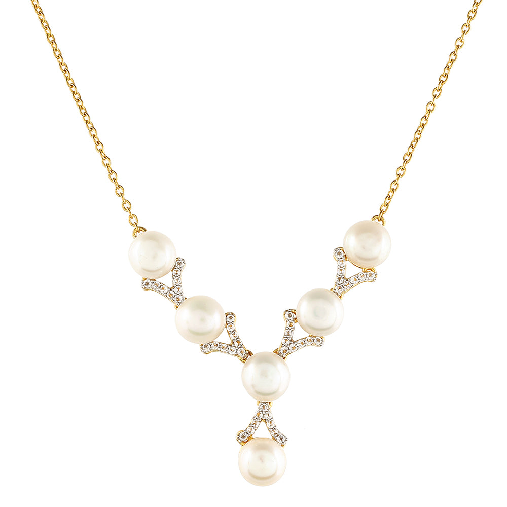 Colar de Prata com Banho de Ouro com Pérola Cultivada de Baroque e Topázio Branco  Contraste: Cabeca de Veado (800) 1 