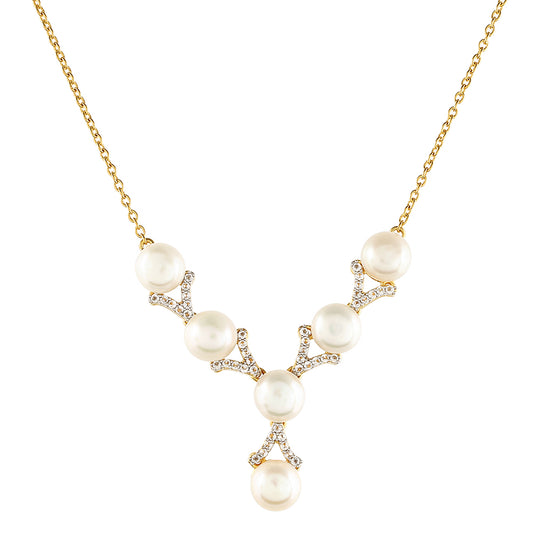 Colar de Prata com Banho de Ouro com Pérola Cultivada de Baroque e Topázio Branco  Contraste: Cabeca de Veado (800)