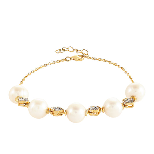 Pulseira de Prata com Banho de Ouro com Pérola Cultivada de Baroque e Topázio Branco  Contraste: Cabeca de Veado (800)