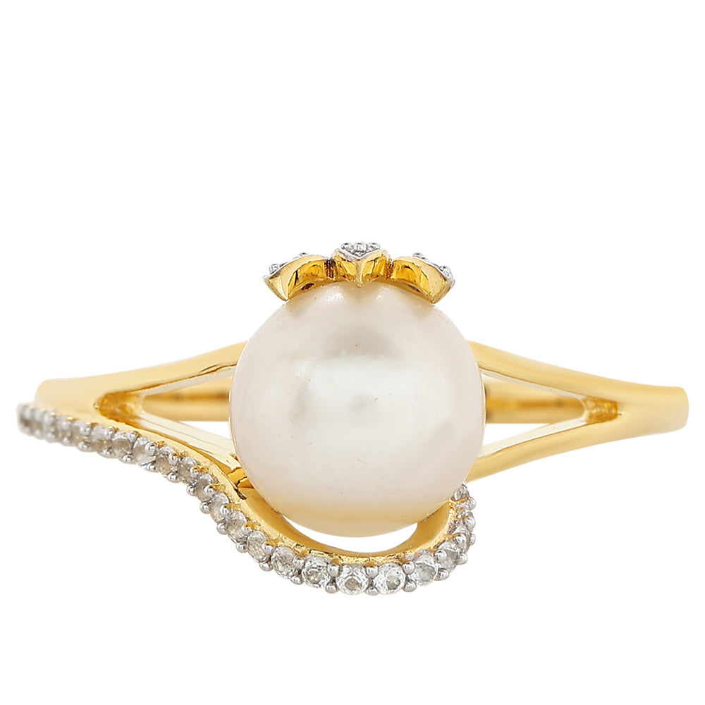 Anel de Prata com Banho de Ouro com Pérola Cultivada de Baroque e Topázio Branco