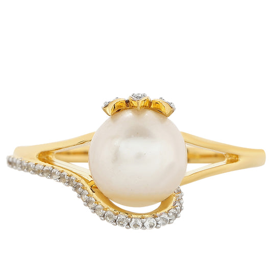 Anel de Prata com Banho de Ouro com Pérola Cultivada de Baroque e Topázio Branco