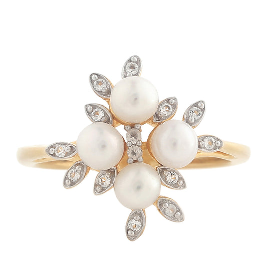 Anel de Prata com Banho de Ouro com Pérola Cultivada de Baroque e Topázio Branco