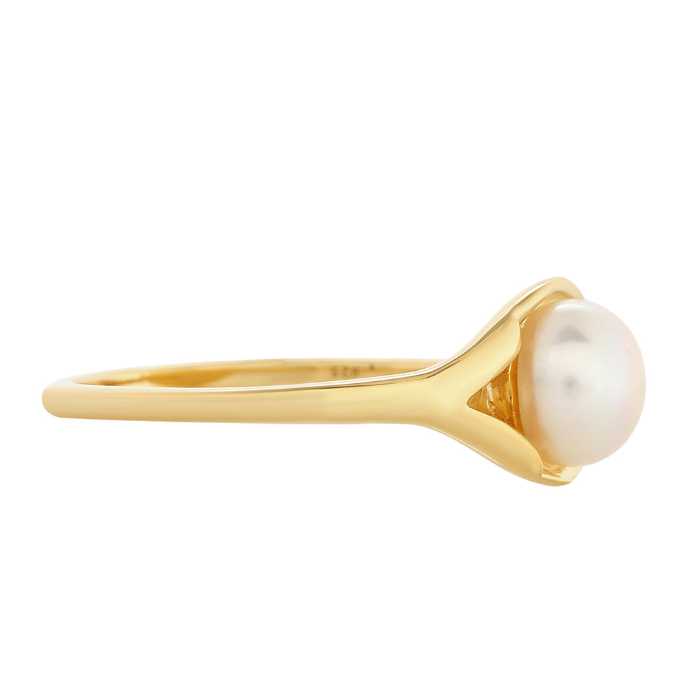Anel de Prata com Banho de Ouro com Pérola Cultivada de Baroque 2 