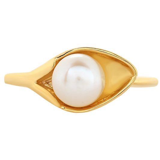 Anel de Prata com Banho de Ouro com Pérola Cultivada de Baroque