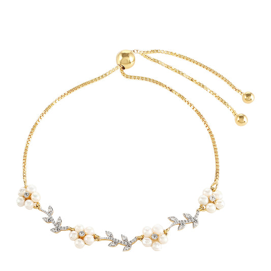 Pulseira de Prata com Banho de Ouro com Pérola Cultivada de Baroque e Topázio Branco  Contraste: Cabeca de Veado (800)