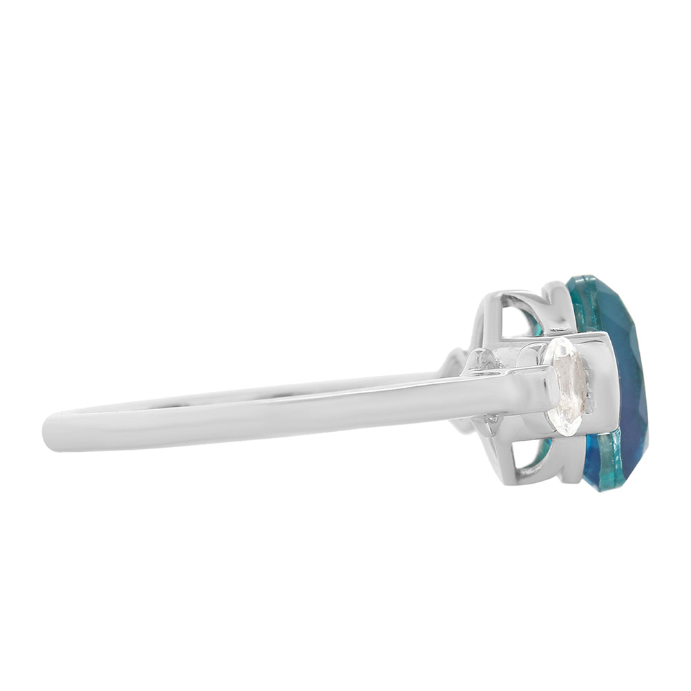 Anel de Prata com Quartzo Pavão e Topázio Branco 2 