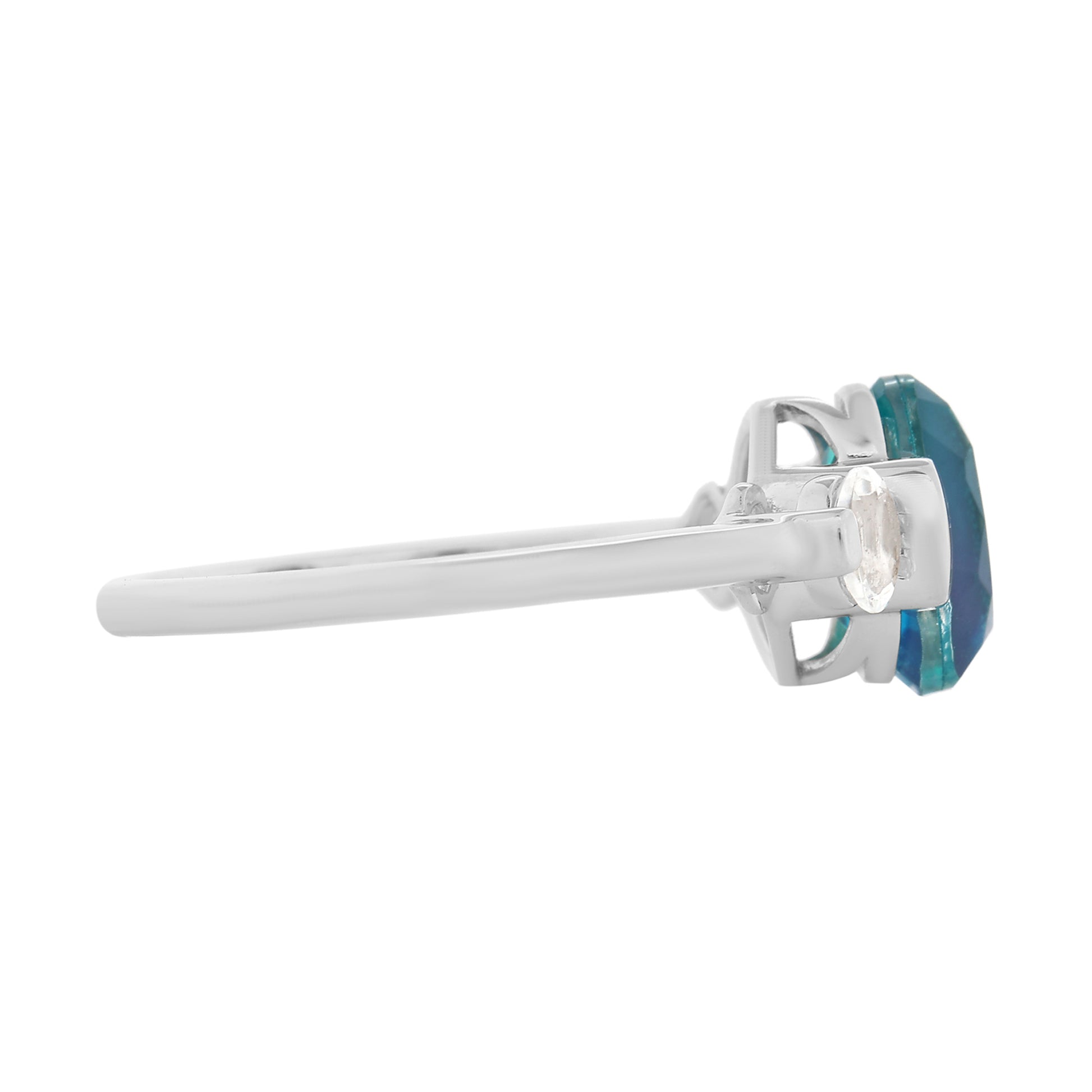 Anel de Prata com Quartzo Pavão e Topázio Branco 5 