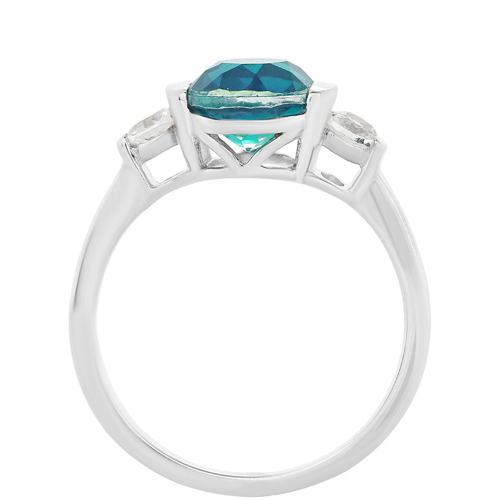 Anel de Prata com Quartzo Pavão e Topázio Branco