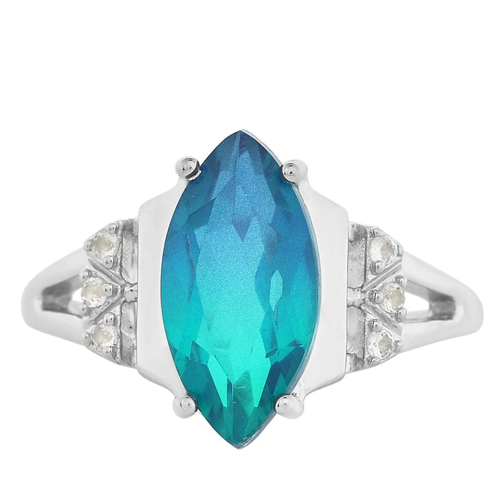 Anel de Prata com Quartzo Pavão e Topázio Branco  Contraste: Cabeca de Veado (800)