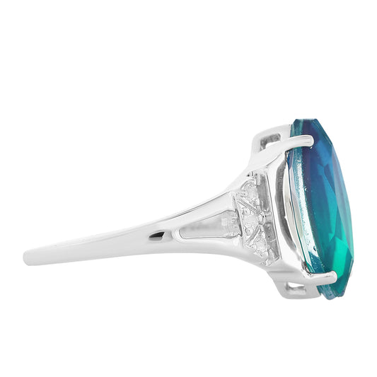 Anel de Prata com Quartzo Pavão e Topázio Branco  Contraste: Cabeca de Veado (800)