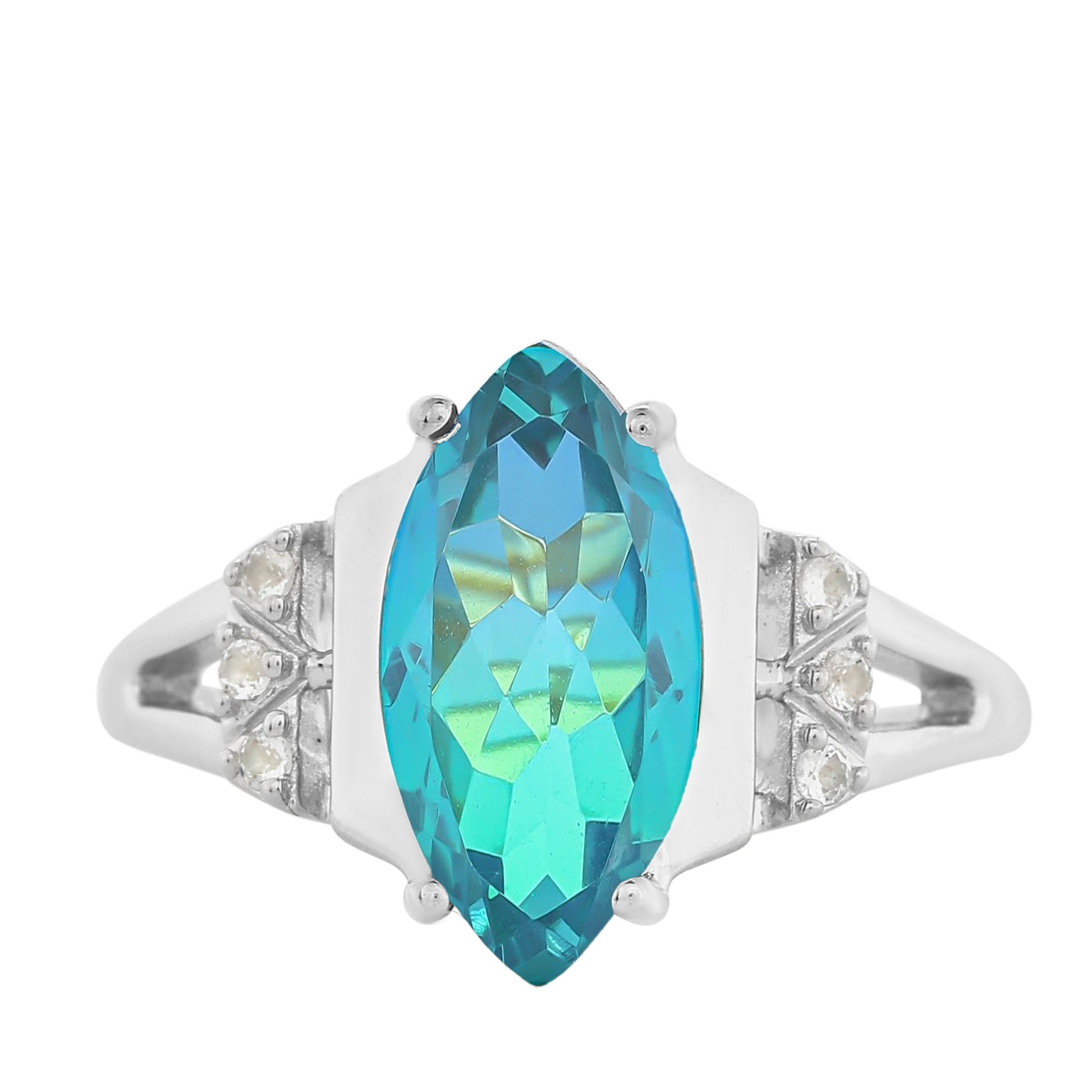 Anel de Prata com Quartzo Pavão e Topázio Branco  Contraste: Cabeca de Veado (800) 8 