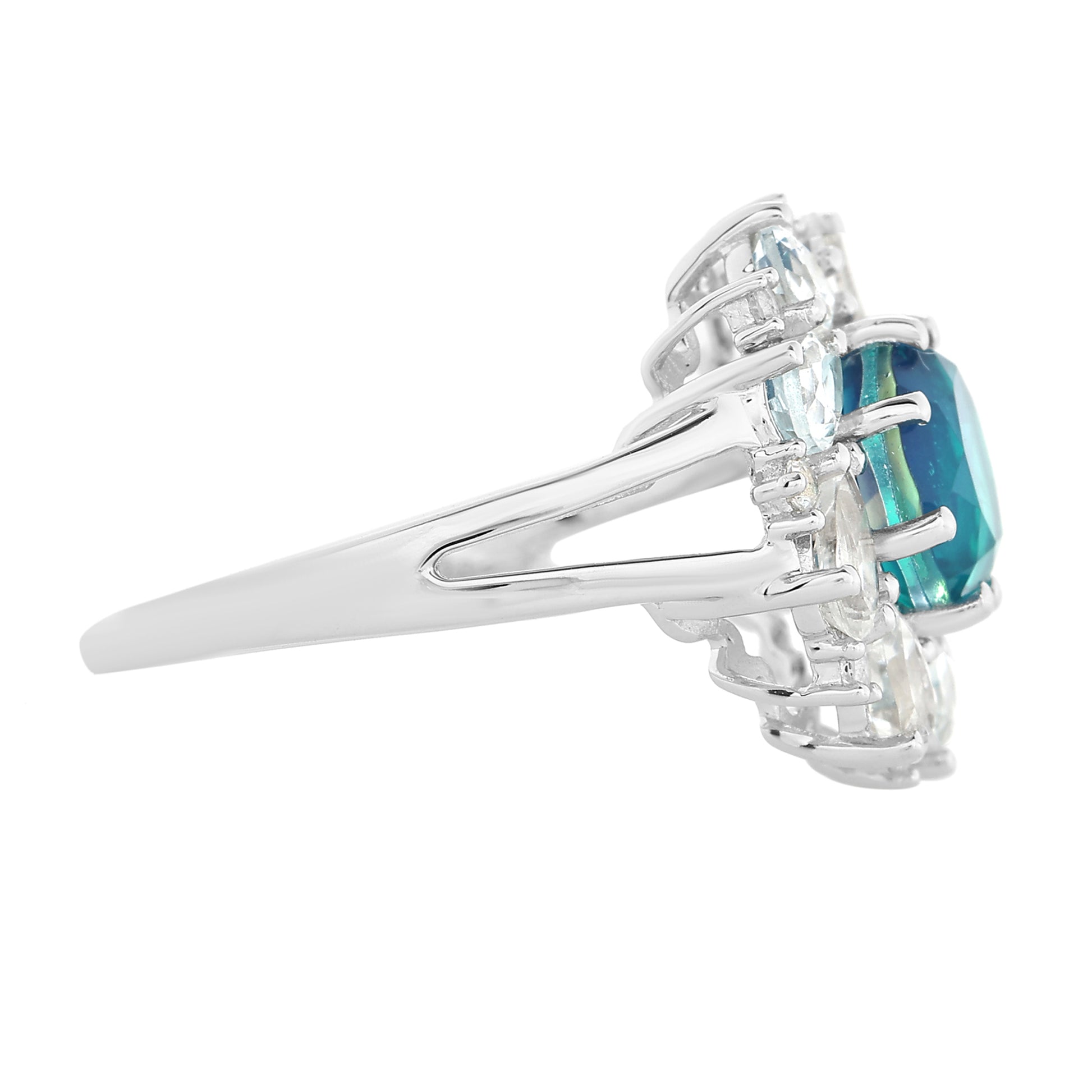 Anel de Prata com Quartzo Pavão e Topázio Branco  Contraste: Cabeca de Veado (800) 5 