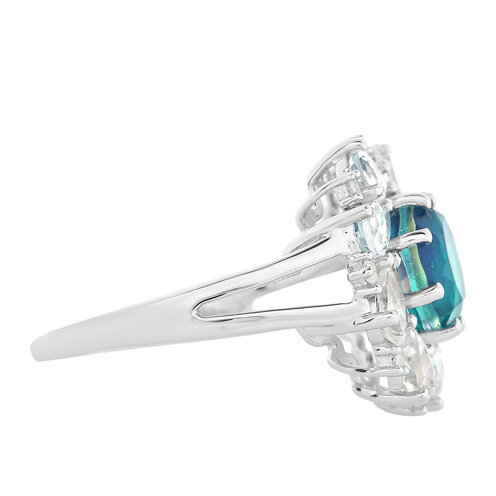 Anel de Prata com Quartzo Pavão e Topázio Branco  Contraste: Cabeca de Veado (800) 2 