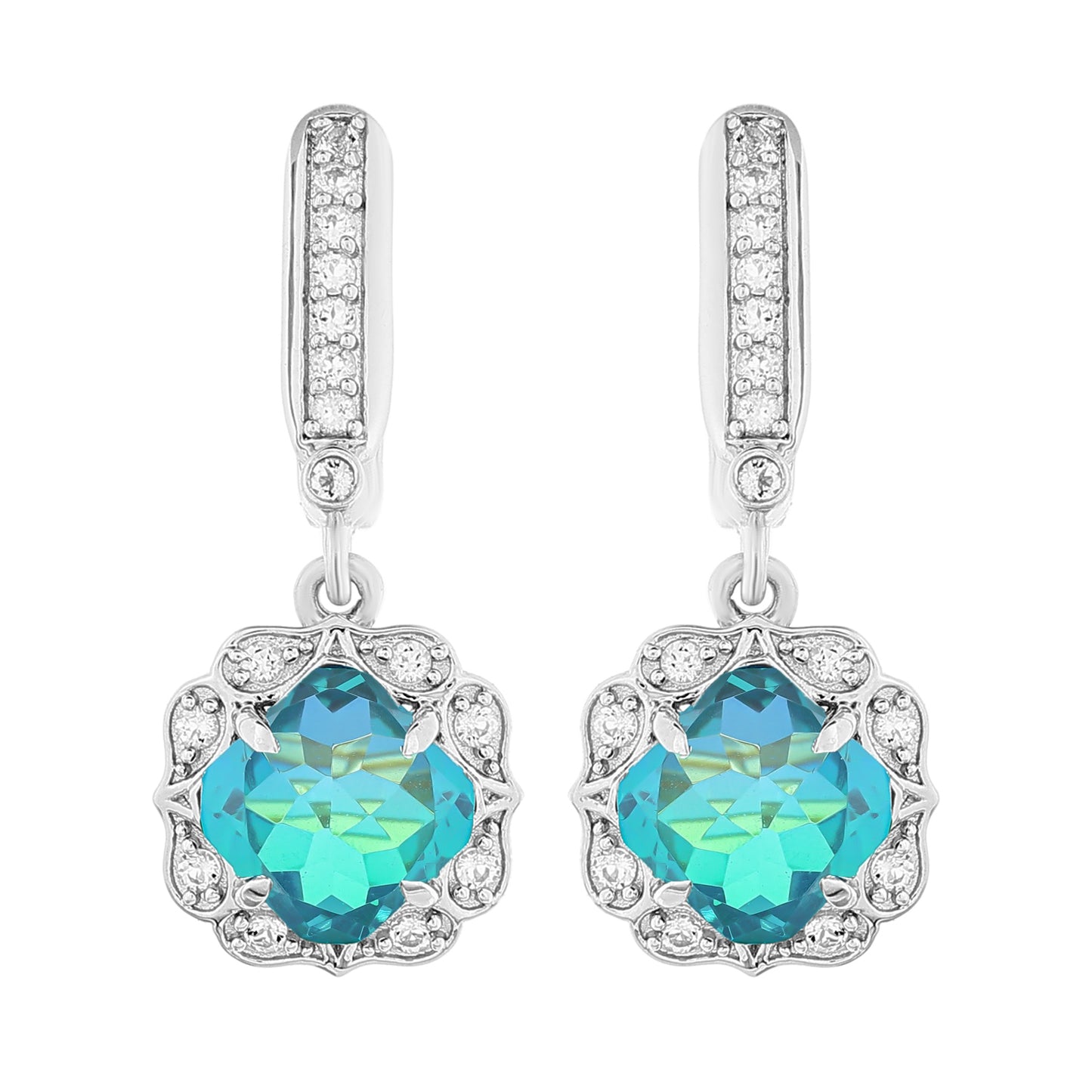 Brincos de Prata com Quartzo Pavão e Topázio Branco