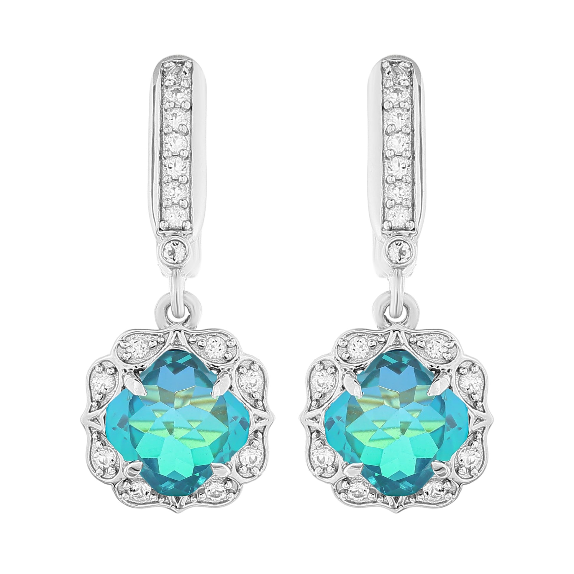Brincos de Prata com Quartzo Pavão e Topázio Branco 4 