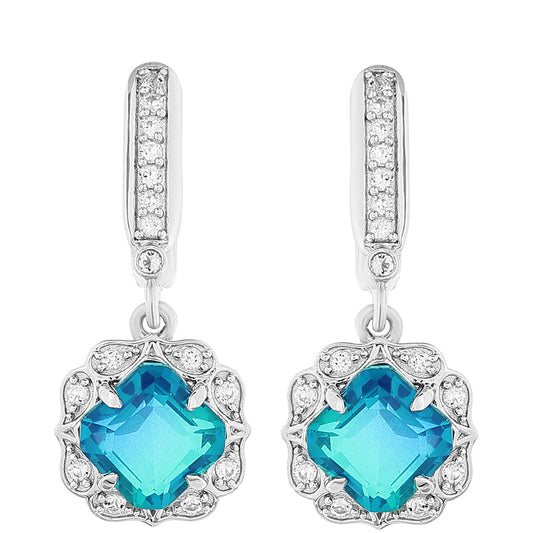 Brincos de Prata com Quartzo Pavão e Topázio Branco