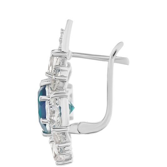 Brincos de Prata com Quartzo Pavão e Topázio Branco