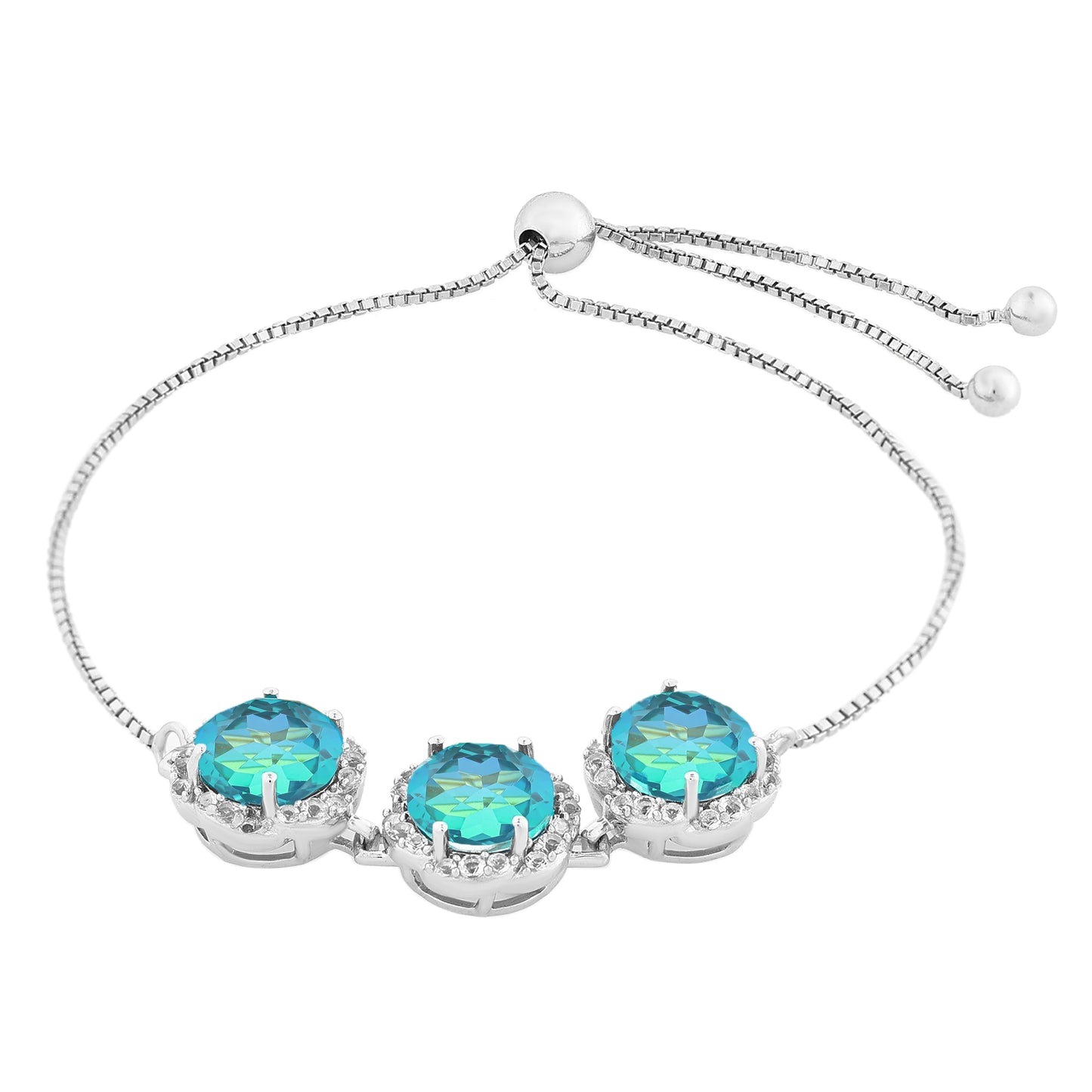 Pulseira de Prata com Quartzo Pavão e Topázio Branco  Contraste: Cabeca de Veado (800)