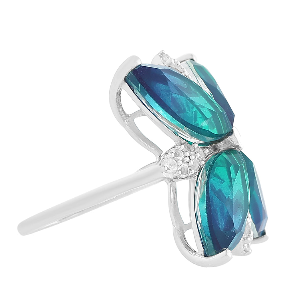 Anel de Prata com Quartzo Pavão e Topázio Branco  Contraste: Cabeca de Veado (800)