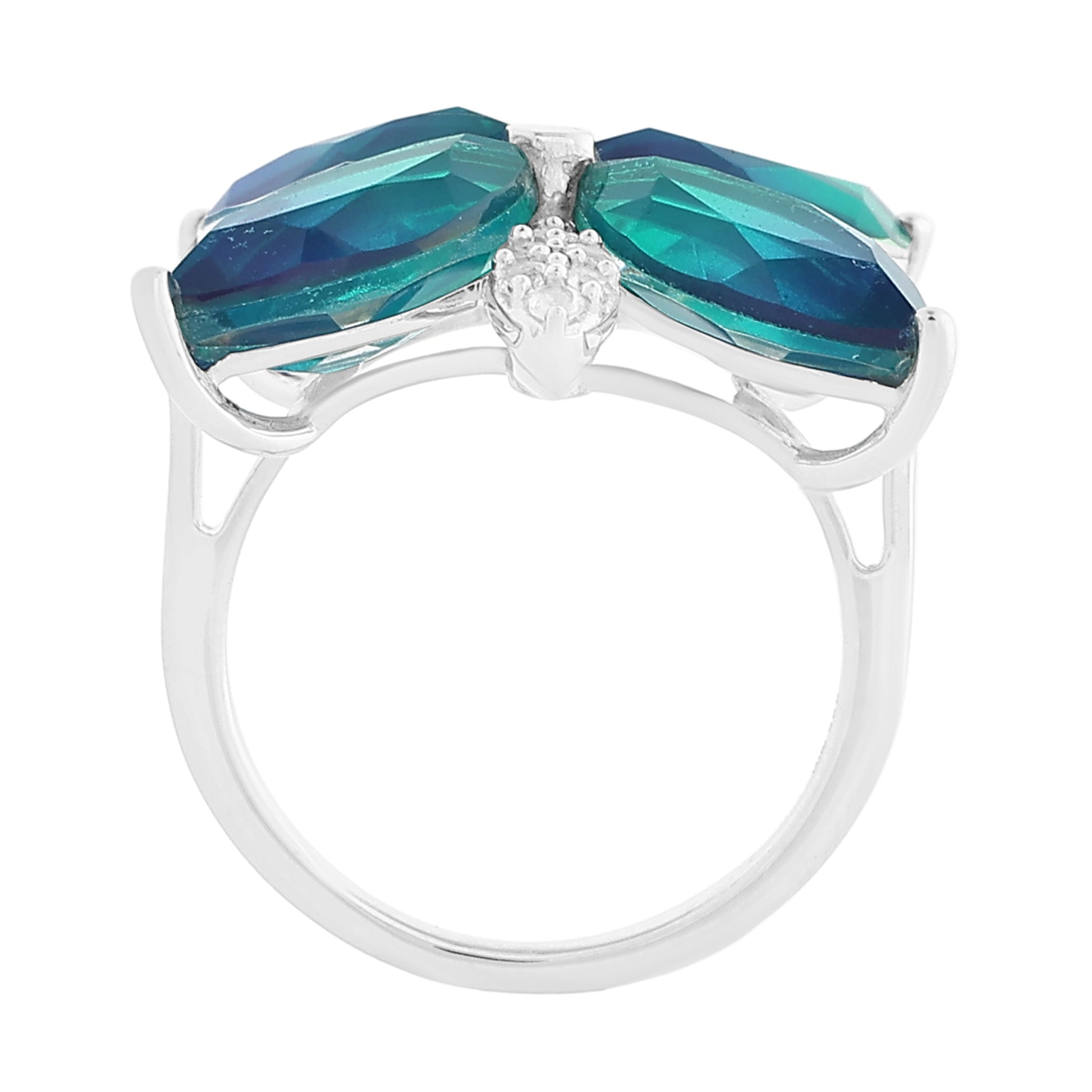 Anel de Prata com Quartzo Pavão e Topázio Branco  Contraste: Cabeca de Veado (800) 6 