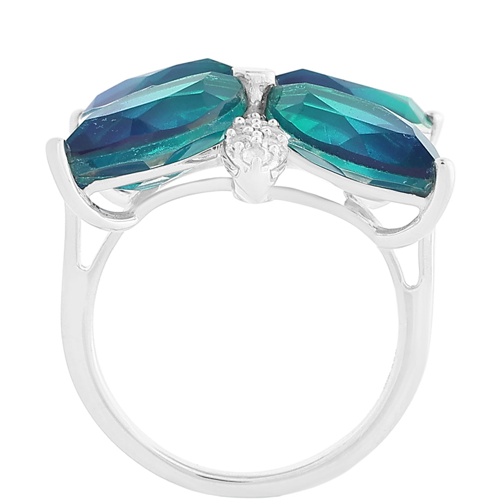 Anel de Prata com Quartzo Pavão e Topázio Branco  Contraste: Cabeca de Veado (800)